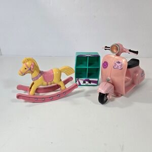 Simba Toy Rocking Horse and Pink Scooter with Shopkins Shelf Accessory Lot